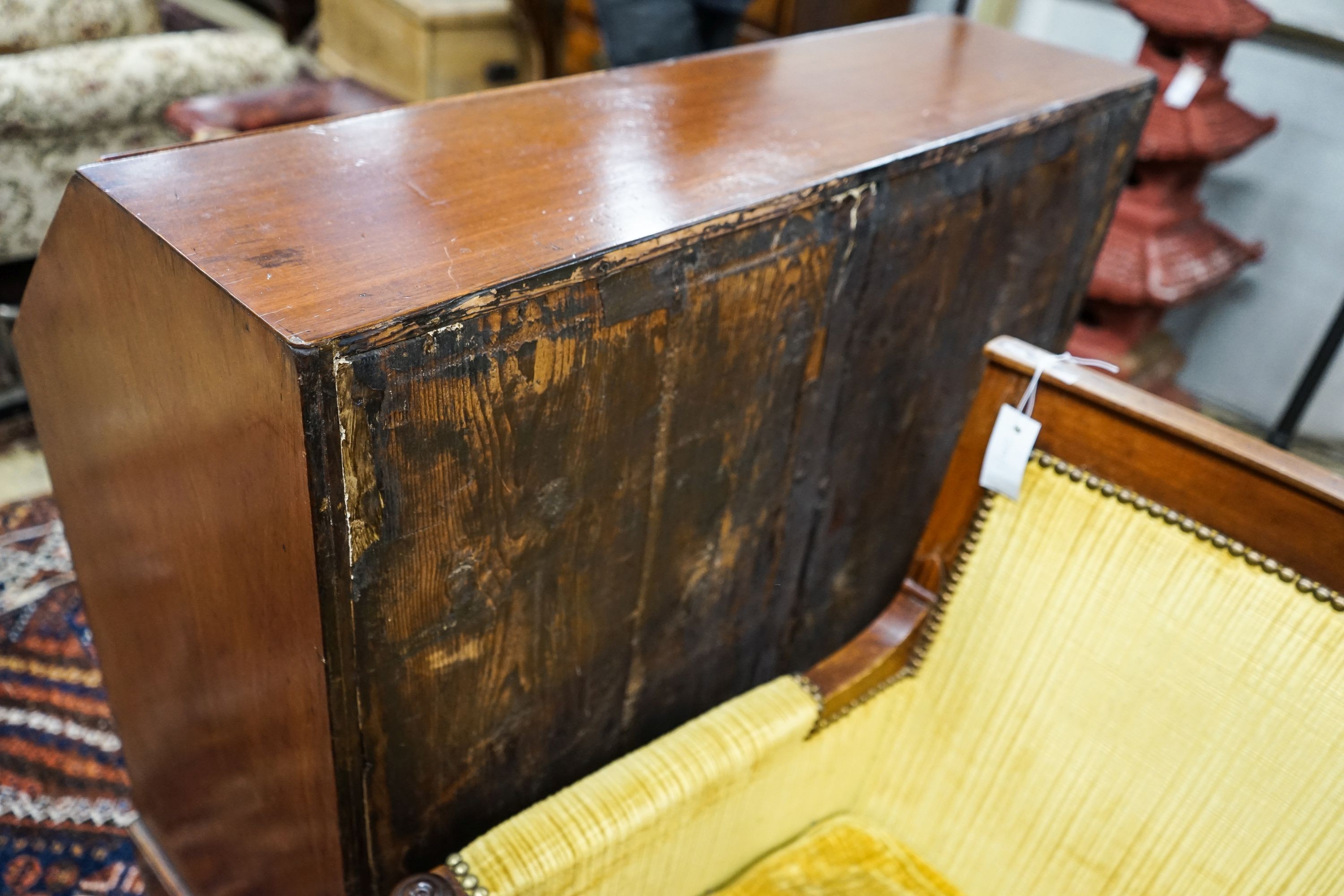 A George III mahogany bureau, with fall front and four drawers, width 91cm, depth 50cm, height 102cm